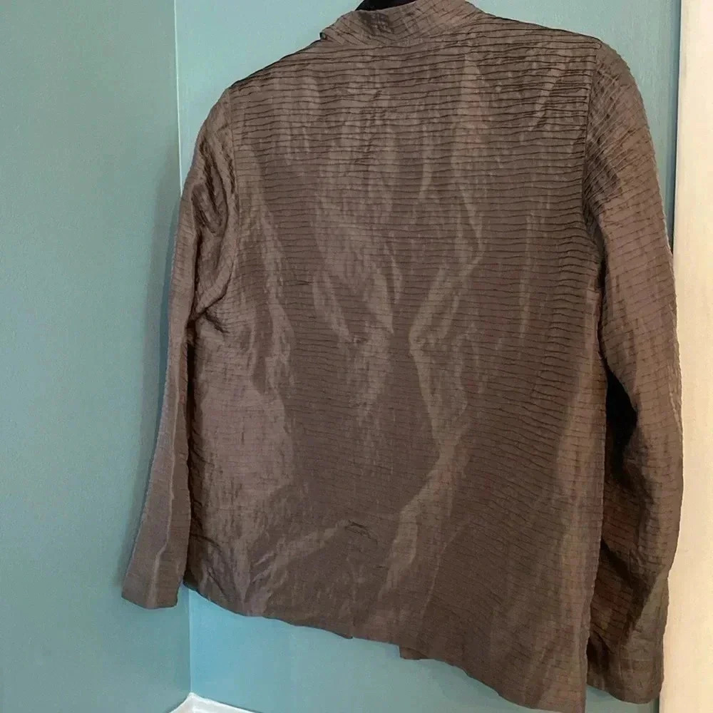 Eileen Fisher 100% silk brown/gray long sleeve collar jacket - Picture 6 of 7